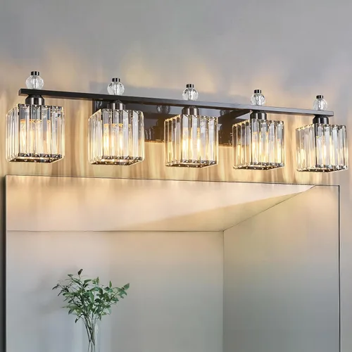 Vista 19 de Luces de tocador de baño doradas de cristal, accesorios de iluminación de baño, accesorios de iluminación de tocador modernos de 2 luces