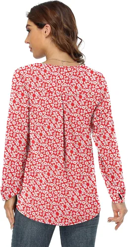 Vista 5 de Jouica Blusas para mujer, blusa casual de gasa, holgada, con cuello en V, manga larga