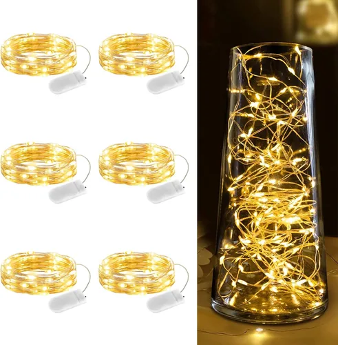 Minetom Paquete de 6 Luces de Hadas Operadas con Batería Luces de Cadena - 7 pies 20 LED Impermeables Alambre Plateado Luces de Luciérnaga