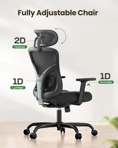 Vista 3 de Marsail Silla ergonómica de oficina Silla ergonómica para juegos con soporte lumbar, reposacabezas 2D, apoyabrazos ajustables, cojín de asiento