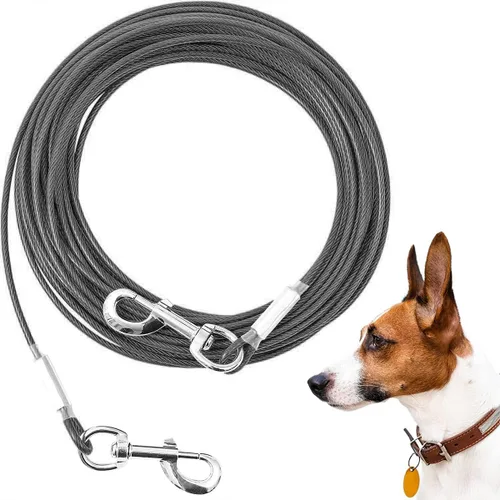 Vista 7 de Cable de Amarre para Perros, 10/20/30/50/100 Pies, Correas para Perros a Prueba de Mordidas para el Patio, Cable de Amarre Resistente para Perros