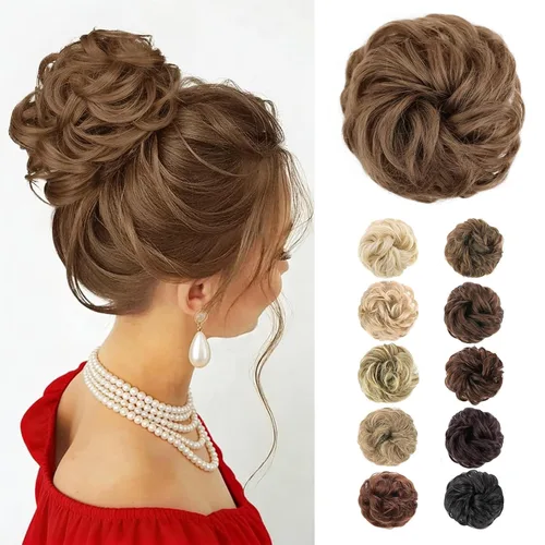 Vista 33 de Morica - 1 extensión de cabello sintético en forma de moño estilo ondulado, recogido y desordenado, y con banda elástica para mujeres (12224#)