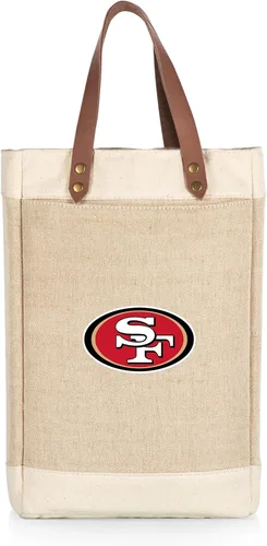 Vista 3 de PICNIC TIME NFL Pinot - Jute 2 Bottle Insulated Wine Bag - Wine Tote Bag - Wine Gift Bag, (Beige)