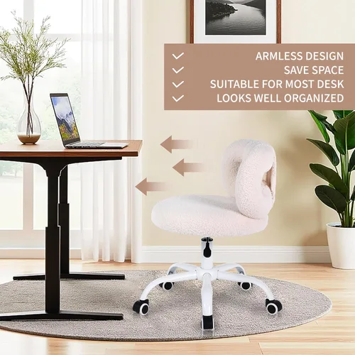 Vista 4 de Silla de Oficina en Casa de Cachemira Sintética Moderna, Silla de Escritorio de Altura Ajustable con Respaldo y Ruedas para Sala de Estar, Sillas