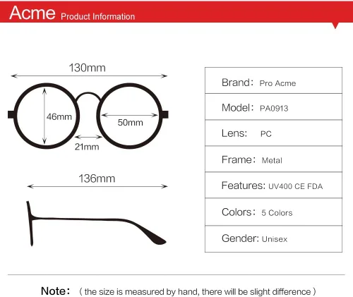Vista 5 de Pro Acme Marco clásico redondo de metal transparente para lentes unisex (negro)