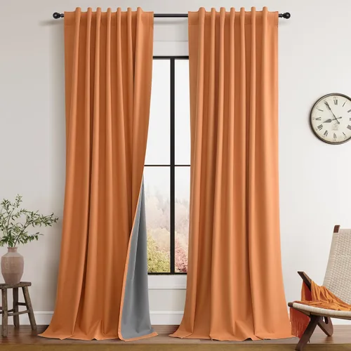 Vista 19 de Guken Cortinas opacas de lino, 2 paneles rústicos, elegantes, 100% opacas, con aislamiento térmico, banda de ganchos y trabilla trasera, 52 x 84