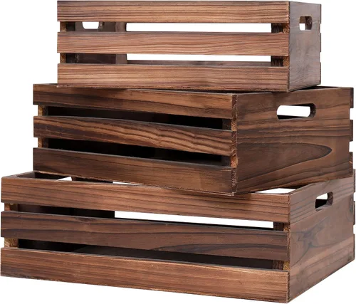 Cajas de madera para almacenamiento, cajas decorativas de madera marrón vintage para exhibición, cajas de madera maciza hechas a mano, juego de 3