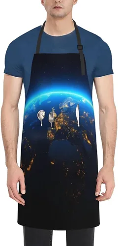 Vista 2 de Planet Earth For Waterproof Adjustable Adult Apron With Pockets For Men And Women Cooking, Painting