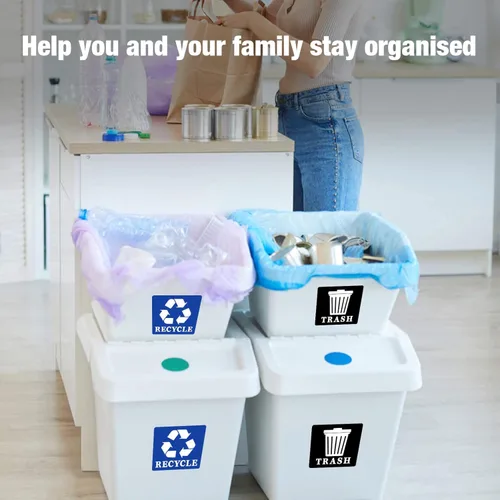 Vista 7 de Sukh Adhesivo de reciclaje para basurero, paquete de 6 calcomanías autoadhesivas de reciclaje de basura, vinilo perfecto para necesidades de cocina