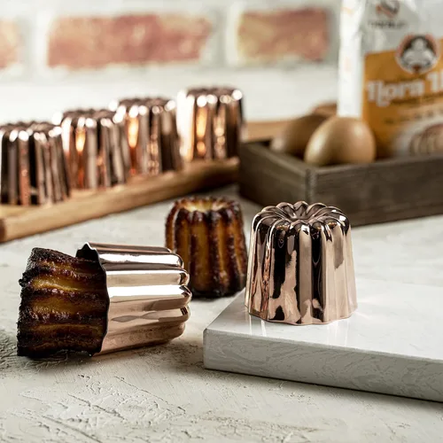 Vista 4 de Hakart - Juego de 6 moldes de canele de cobre de 2.1 pulgadas, caneles franceses de tamaño tradicional, caneles de pastelería antiadherentes