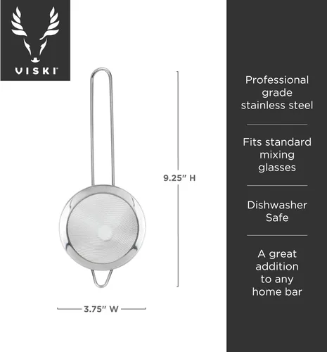 Vista 3 de Viski Bebidas de cóctel de acero inoxidable, colador pequeño con asa, metálico