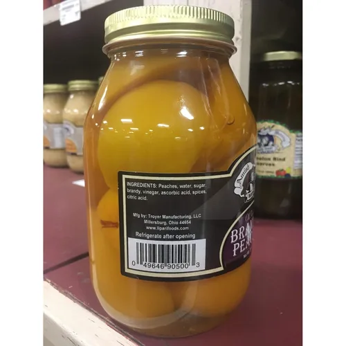 Vista 3 de Amish Wedding Melocotones listos para comer, tarro de vidrio de 32 onzas, fabricado en Estados Unidos, sin conservantes, con brandied
