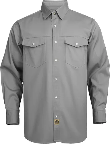 Vista 7 de WORKWEYA Men's FR Welding Shirts 7.5oz 100% Cotton Pearl Snap/Button Down Flame Resistant Work Shirt