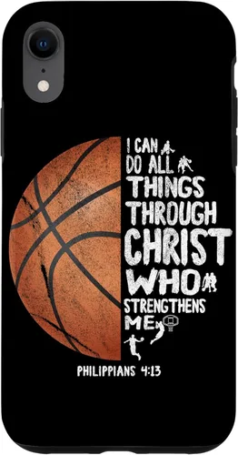 Vista 25 de Funda de baloncesto para iPhone 17 con texto en inglés "I can do All Things Through Christ Philippians