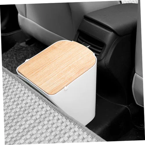 Vista 6 de Bote de basura de plástico moderno con tapa tipo prensa para baño y cocina, diseño compacto con capacidad