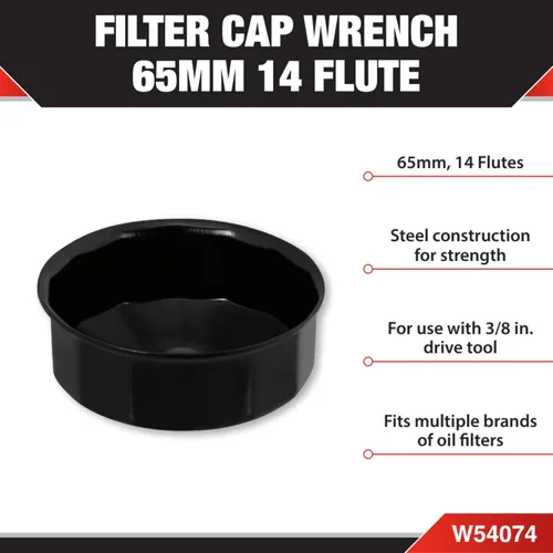 Vista 2 de Performance Tool W54074 Llave de filtro de aceite de acero de 14 flautas de 2.559 in para herramienta de accionamiento de 3/8 pulgadas, se adapta a