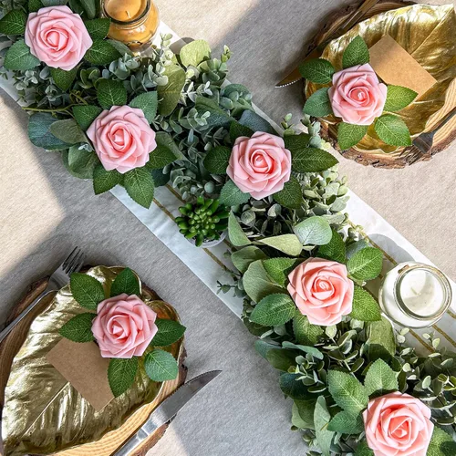 Vista 4 de Winlyn 50 rosas rosas rosas de tacto real con tallos y hojas de seda, flores artificiales a granel para bodas, centros de mesa, arreglos florales