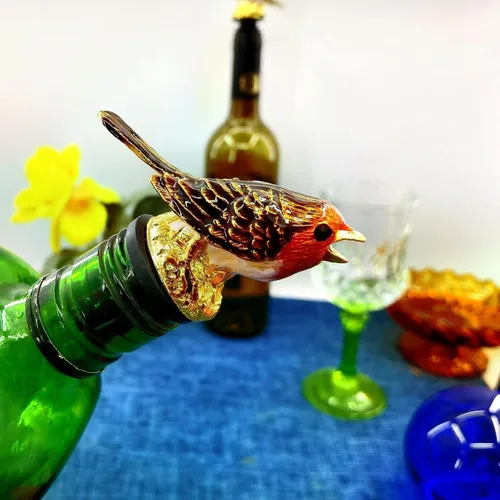 Vista 9 de Vertedor aireador de vino, esmalte esmaltado colorido pájaro licor vertedor con tapón de botella, estilo retro, botella de acero inoxidable premium
