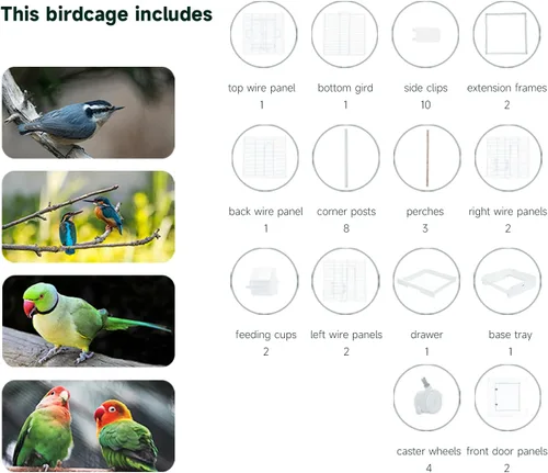 Vista 6 de 40 Inch Medium Small Bird Double Cage for Parrot Lovebirds Finches Canaries Parakeets Cockatiels Budgie Parrotlet Conures, w/Detachable Standing