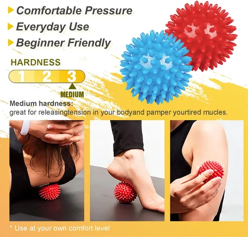 Vista 3 de Paquete de 2 bolas de masaje con punta de gatillo, rodillo de masaje, bola de masaje con punta dura, masajeador de pies para alivio de fascitis