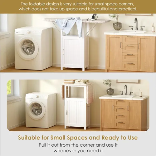 Vista 5 de Tabla de planchar con gabinete de almacenamiento, tabla de planchar plegable con almacenamiento adicional, estación de planchado plegable de madera