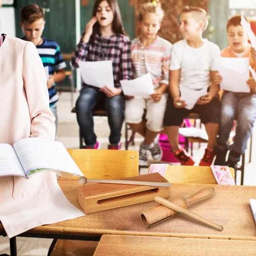 Vista 5 de Mikinona 2 Sets orff instrumento música lummi palos instrumentos de percusión bloque de madera con mazo madera bloques de percusión de mano bloques