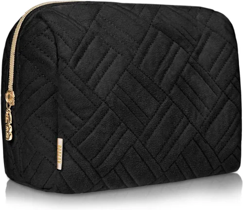 BOACAY Bolsa de maquillaje grande, bolsa de cosméticos de viaje para mujer, organizador de artículos de tocador con cremallera para bolso, estuche