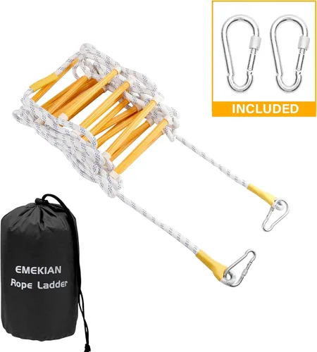 Vista 5 de Escalera de escape de incendios de 2 pisos, escalera de cuerda de emergencia resistente al fuego con 2 ganchos para ventana del segundo piso