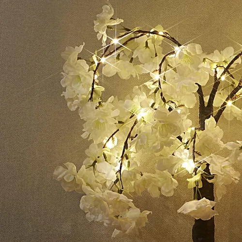 Vista 2 de Hairui Árbol de cerezo en flor con luces de 4 pies, 180 luces de hadas, árbol iluminado artificial para primavera, boda, fiesta de cumpleaños