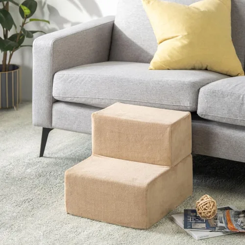 ZINUS Escaleras de espuma para mascotas de 13 pulgadas, con 2 escalones, rampa para gatos y perros, extra pequeña, color beige