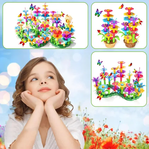 Vista 3 de Doloowee 102 piezas de juguetes de construcción de jardín de flores para niñas de 3, 4, 5, 6, 7 años, juguetes apilables de construcción