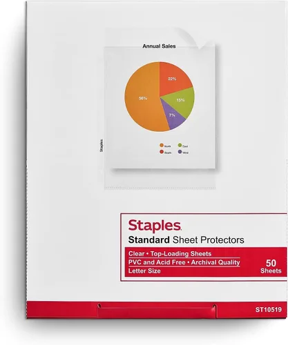 Staples Protectores de hojas de peso mediano, 8.5 x 11 pulgadas, protectores de página transparentes de carga superior para carpetas, paquete de 50