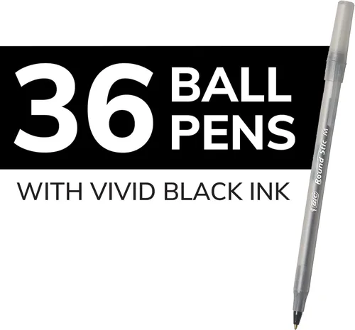 Vista 7 de BIC Round Stic Xtra Life Black Ballpoint Pens, Medium Point (1.0mm), 36-Count Pack of Bulk Pens, Flexible Round Barrel for Writing Comfort, No. 1