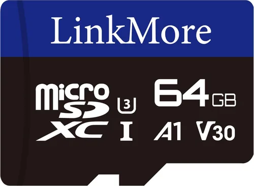 LinkMore XV13 - Tarjeta de memoria MicroSD de 64 GB, MicroSDXC A1 UHS-I U3 V30 Clase 10, lectura de hasta 95 MB/s, escritura de hasta 45 MB/s,