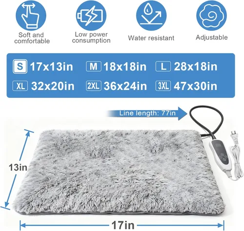 Vista 2 de Almohadilla térmica para gatos de 17 x 13 pulgadas con interruptor de termostato inteligente y tubo de protección de línea de alimentación