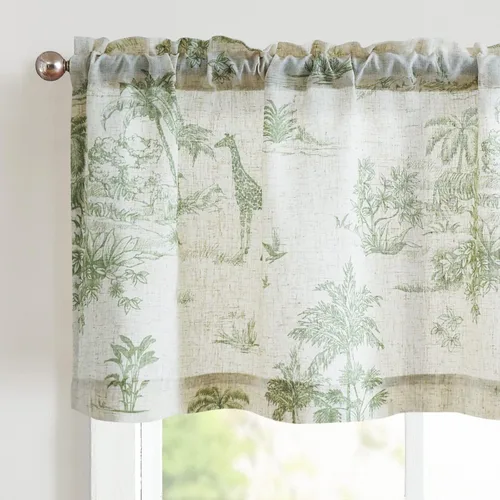 Vista 17 de jinchan - Cenefa de lino con borde de encaje, cenefa rústica de estilo granja para ventana de 16 pulgadas, tratamiento para ventana pequeña