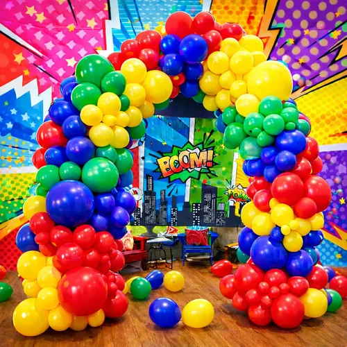 Kit de arco de guirnalda de globos de 134 piezas de color rojo, amarillo, verde y azul, para fiesta temática de superhéroes, baby shower, decoración