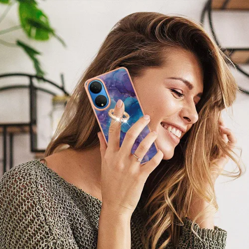 Vista 6 de XYX Funda compatible con Honor X7 4G, TPU mármol a prueba de golpes, delgada, cuerpo completo, funda protectora para teléfono con soporte de anillo