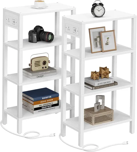 Vista 29 de TUTOTAK - Mesa auxiliar pequeña con estación de carga; mesa lateral estrecha con puertos USB y tomas de corriente, juego de 2; mesa de sofá delgada