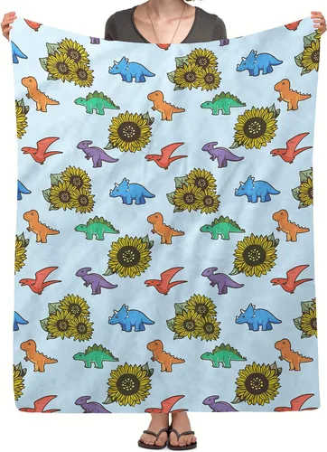 Manta de dinosaurio y girasol, manta de franela de forro polar de 40 x 50 pulgadas, suave, cálida y ligera, mantas para sofá, cama, sofá de viaje