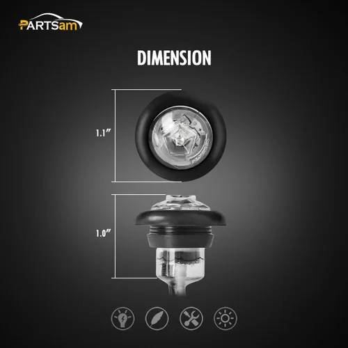 Vista 5 de Partsam - 10 piezas de luces LED de 3/4 pulg. ámbares para lado, luces de señalización aprobadas por DOT con lente transparente, luces tipo bala