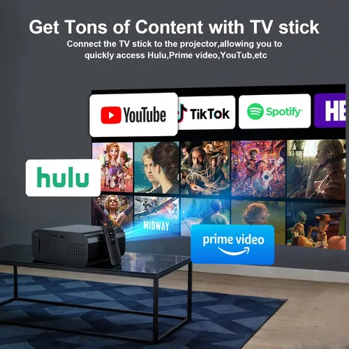 Vista 4 de Proyector, Proyector inteligente con WiFi y Bluetooth, Aplicaciones integradas, Enfoque automático y Keystone, Soporte nativo 1080P, Proyector mini