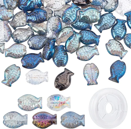SUNNYCLUE 1 caja de cuentas de vidrio de pescado galvanizadas para hacer joyas, kit de pulsera de cuentas de verano, océano, sirena, cuentas de
