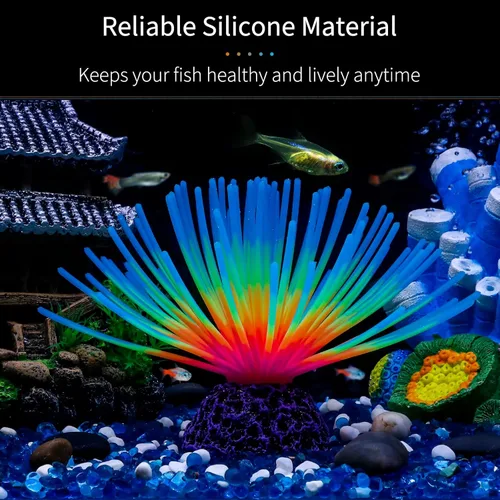 Vista 2 de Uniclife Bola de erizo de mar azul iridiscente de imitación para acuario, adorno de silicona artificial con efecto brillante para decoración