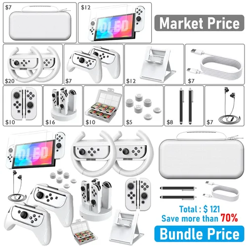 Vista 2 de Switch OLED Accessories Bundle for Nintendo Switch OLED Upgraded 2023 HSTOP, 27 In 1 Accessories Gift for Christmas with OLED Protective Case, OLED