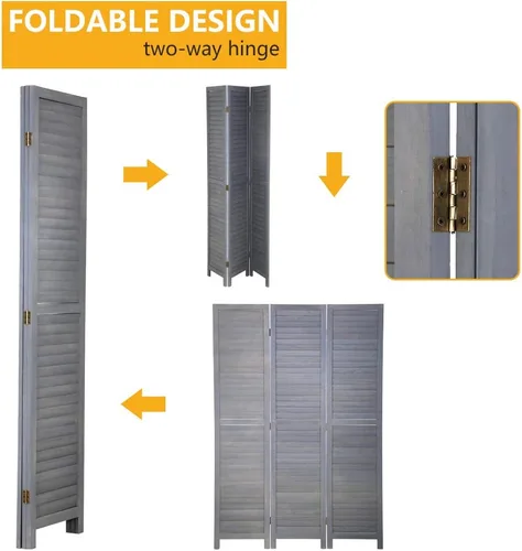 Vista 13 de Divisor de habitación plegable de 4 paneles de 69 pulgadas de alto, pantallas de privacidad portátiles de madera maciza independiente