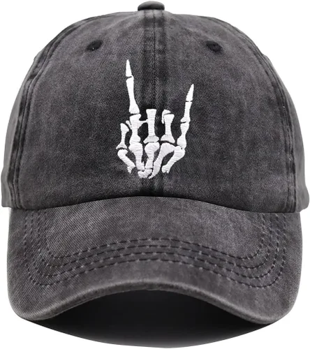 Sombrero de mano de esqueleto, gorra de béisbol con dedos de calavera, ajustable, lavado y desgastado, para hombres y mujeres