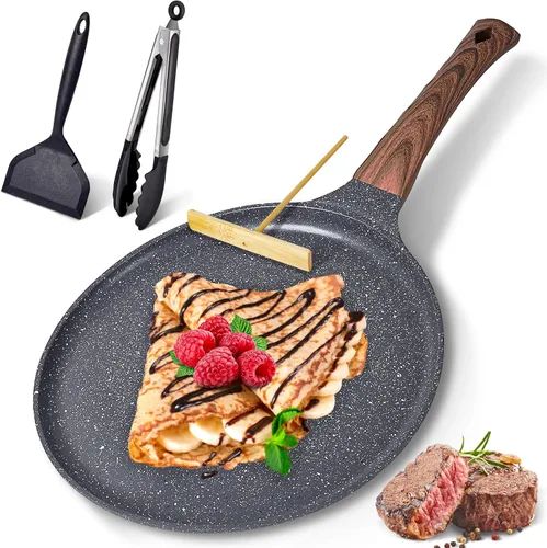 Vista 12 de AOSION Sartén antiadherente para crepas de 11 pulgadas, Dosa Tawa Creamic, sartén para tortilla para panqueques, filete y crepé, salmón, sartén