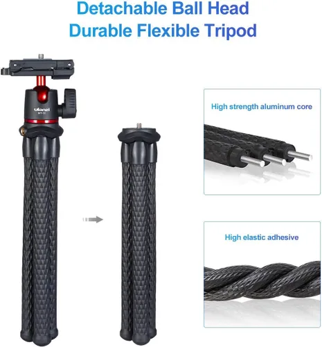 Vista 11 de ULANZI Trípode para cámara, mini soporte flexible con soporte oculto para teléfono con soporte de zapata fría, tornillo de 1/4 pulgadas f brazo