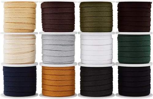 Mandala Crafts 12 colores neutros Combo de cordón plano con cordón de repuesto, 1/2 pulgada 60 yardas, multicolor, cordón suave, cordón de algodón,